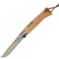 Нож Opinel №8, нерж. сталь, бук, с кожаным темляком