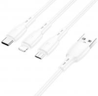 USB кабель Borofone BX71 Lightning+Micro+Type-C, 3в1, 1м (white)