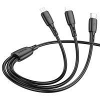 USB кабель Borofone BX71 Lightning+Micro+Type-C, 3в1, 1м (black)