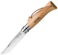 Нож Opinel №8, нержавеющая сталь, рукоять из бука, с кожаным темляком