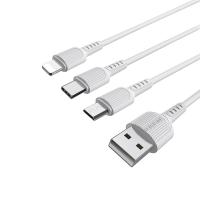 USB кабель Borofone BX16 3-in-1 Easy charging cable for Lightning+Micro+Type-C (white)