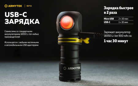 Фонарь Armytek Elf C1 USB-C Белый