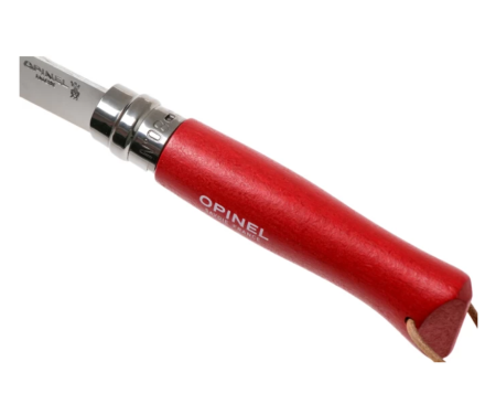 Нож Opinel №8 Trekking, нержавеющая сталь, кожаный темляк, красный