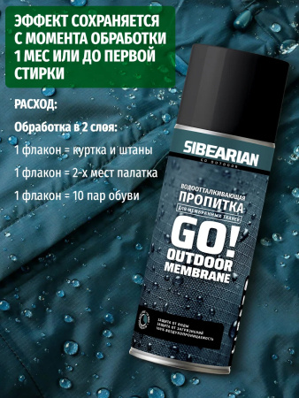 Водоотталкивающая пропитка для мембранных тканей SIBEARIAN GO! 400мл. (аэрозоль)