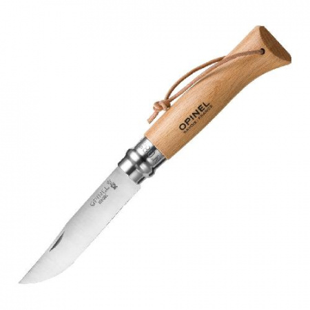 Нож Opinel Tradition №08, клинок 8,5см., нержавеющая сталь, рукоять - бук, темляк
