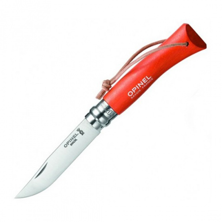 Нож Opinel Tradition Colored №08, клинок 8,5см, нерж. сталь, рукоять - граб, цвет - красный, темляк