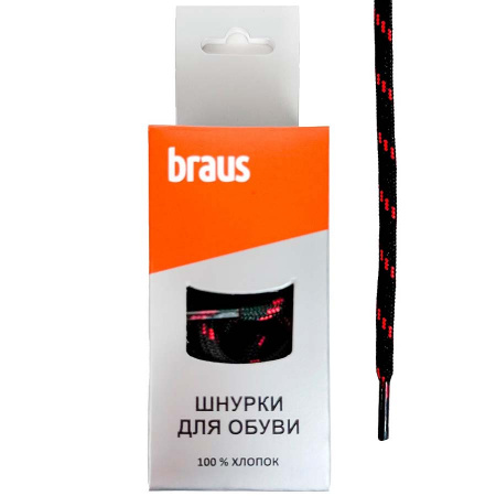 Шнурки BRAUS 120 см трекинговые ЧЁРНО-КРАСНЫЕ