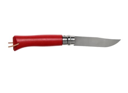 Нож Opinel №8 Trekking, нержавеющая сталь, кожаный темляк, красный