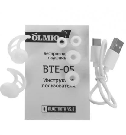 Беспроводные внутриканальные наушники OLMIO "BTE-05", Bluetooth, белые