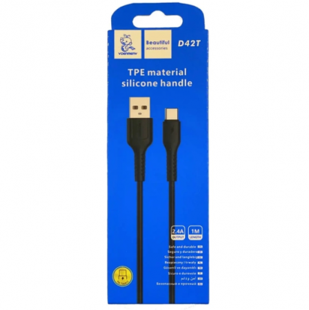 USB кабель Denment D42T Type-C (1m\2.4a)(black)