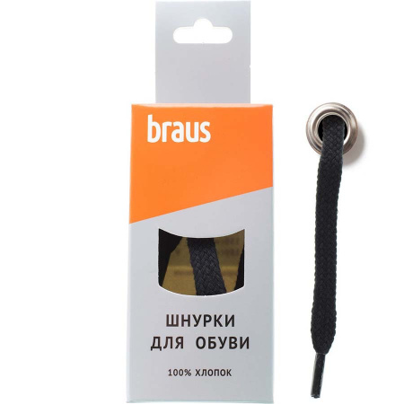 Шнурки BRAUS 100 см плоские ЧЕРНЫЕ