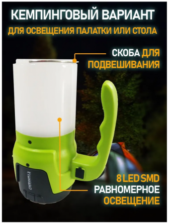 Фонарь-фара "СИБИРСКИЙ СЛЕДОПЫТ-Атум", 1 LED + 8 LED, аккум. 220В, USB