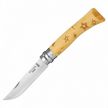 Нож Opinel №7 Nature, нержавеющая сталь, рукоять самшит, гравировка звезды