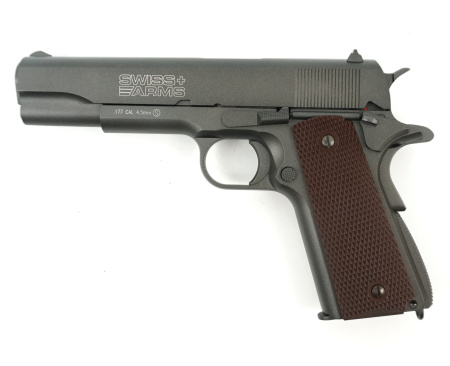 Пистолет пневм.Swiss Arms P1911/Tanfoglio witness P1911 (Colt 1911),к.4,5мм, металл,блоубэк,темно-се