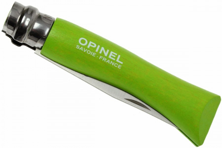 Нож Opinel №7 My First Opinel, закругленное острие, нержавеющая сталь, зеленый, блистер