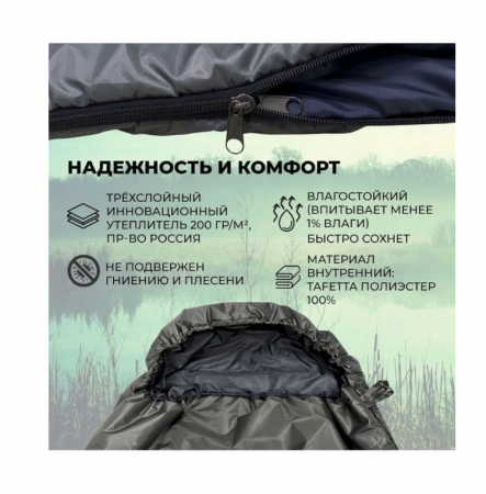 Спальный мешок-одеяло с подголовником "СЕВЕРНЫЙ ДЕСАНТ" (зимний -20°)