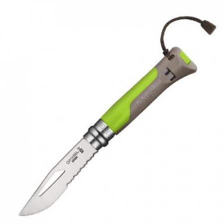 Нож Opinel Specialists Outdoor №08, клинок 8,5см, нерж.сталь, пластик, свисток+темляк, зеленый/серый
