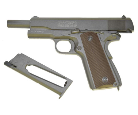 Пистолет пневм.Swiss Arms P1911/Tanfoglio witness P1911 (Colt 1911),к.4,5мм, металл,блоубэк,темно-се