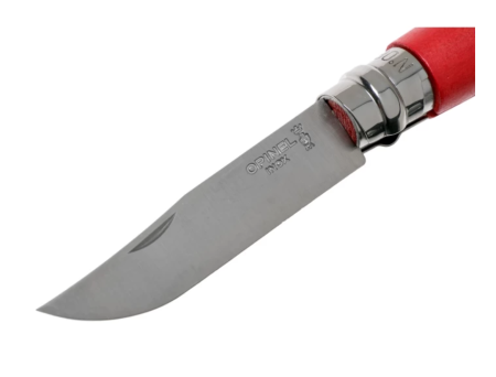 Нож Opinel №8 Trekking, нержавеющая сталь, кожаный темляк, красный